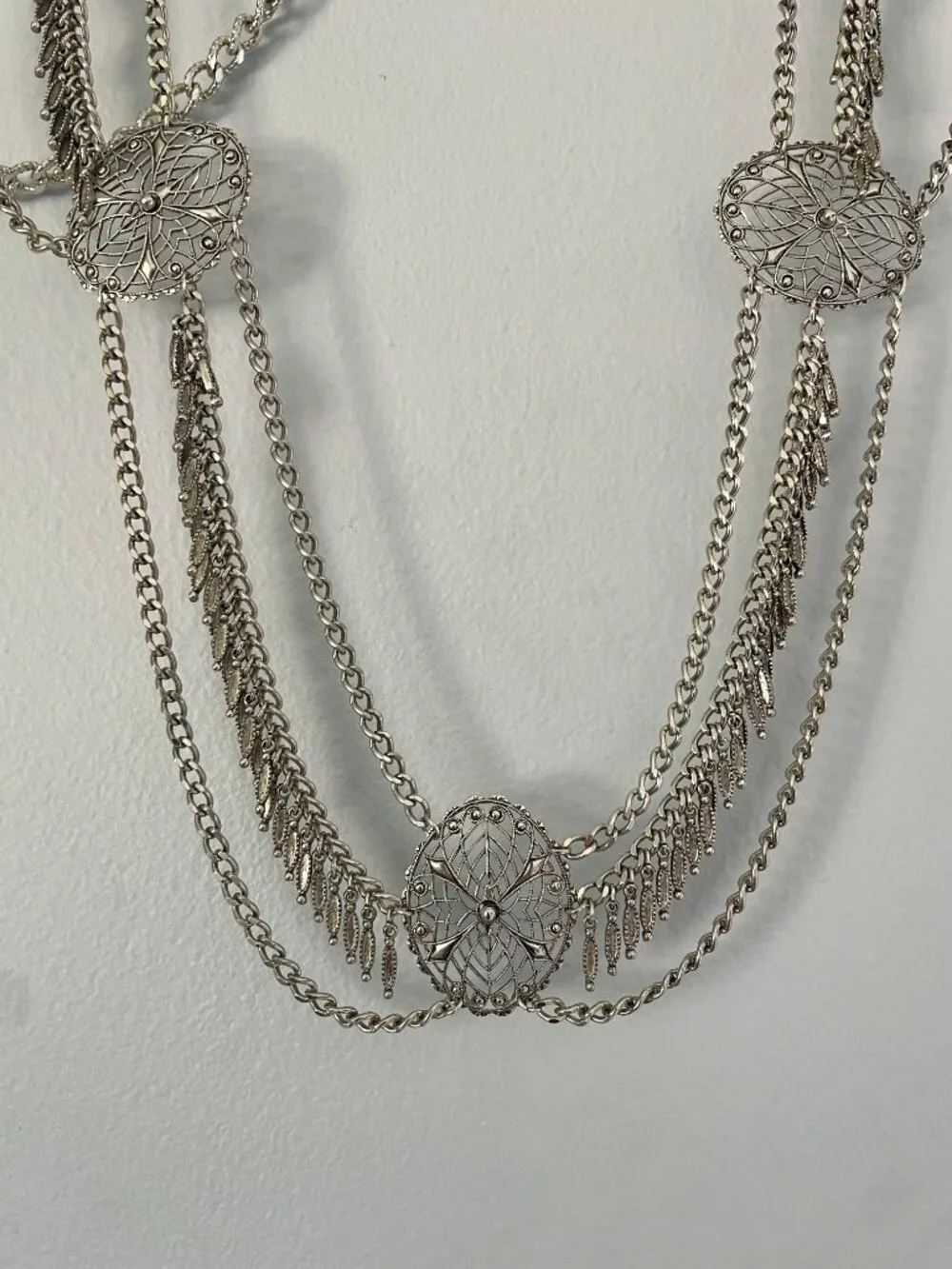 Vintage-Style Silver-Tone Metal Multi-Chain Belt